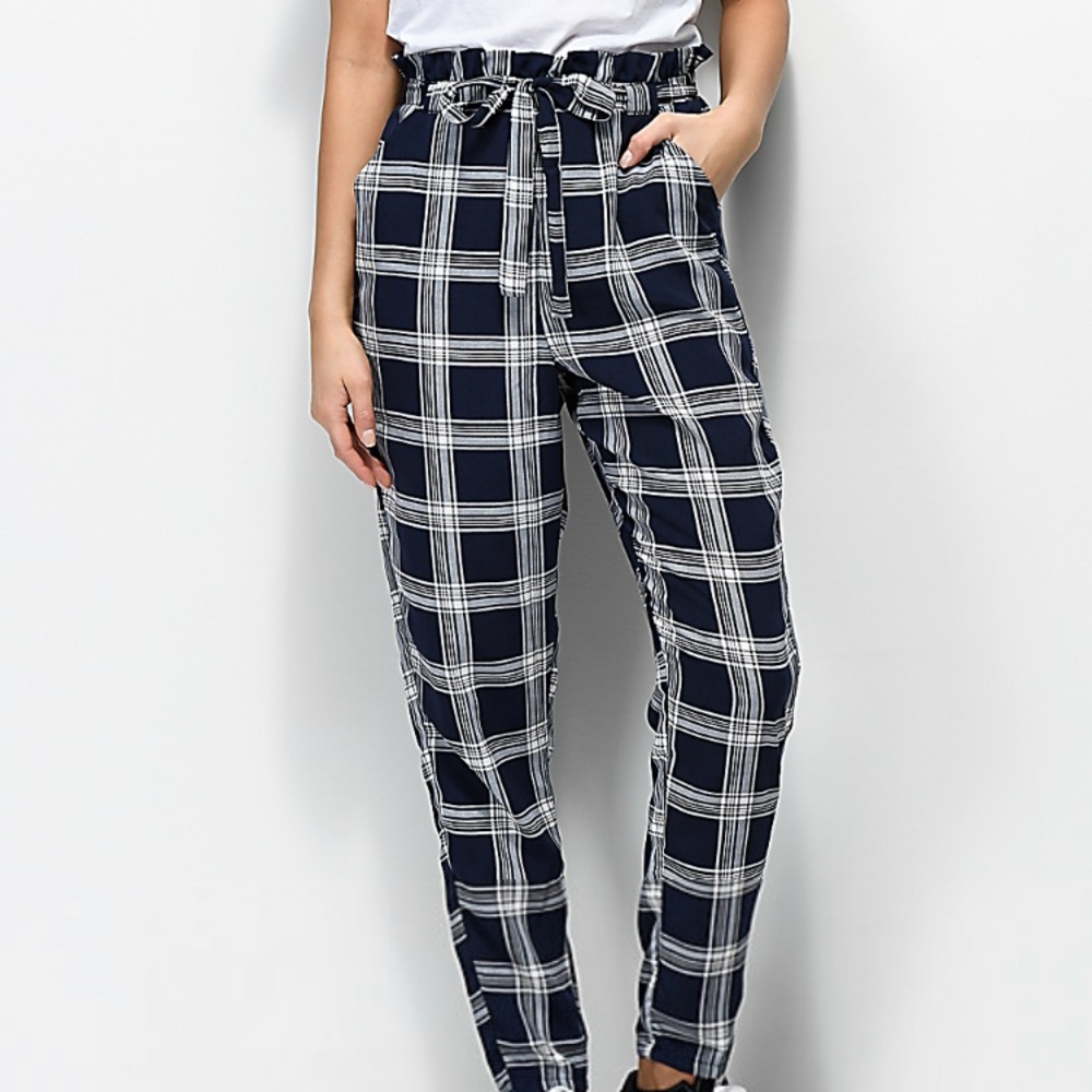 Love, Fire High waist paper bag check pants